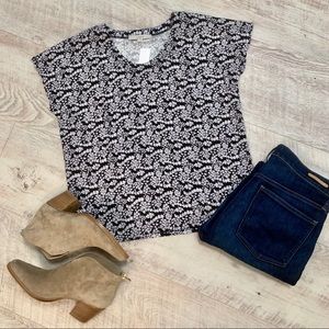 🆕 LOFT Mixed Media Navy Floral Blouse